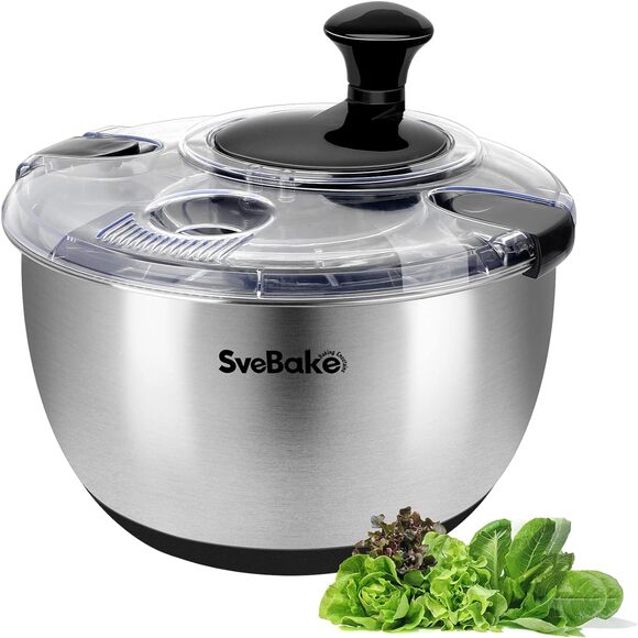 NWT SveBake 4.2 Qt Salad Spinner Stainless Steel Lettuce Dryer BPA-Free - Picture 1 of 9